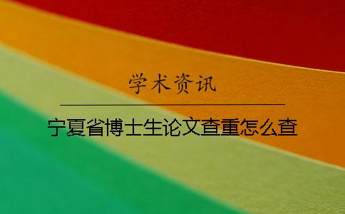 宁夏省博士生论文查重怎么查